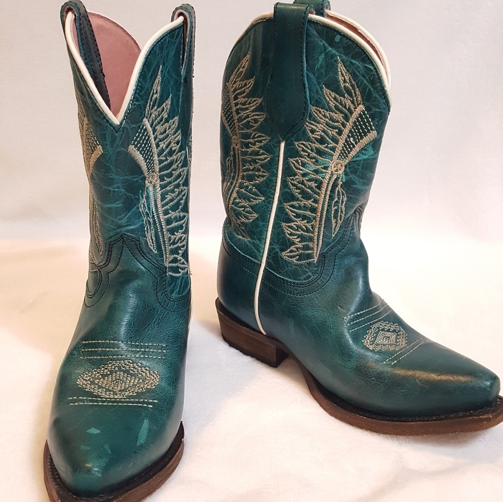 Roper little kid sz 12 green/teal cowboy boots